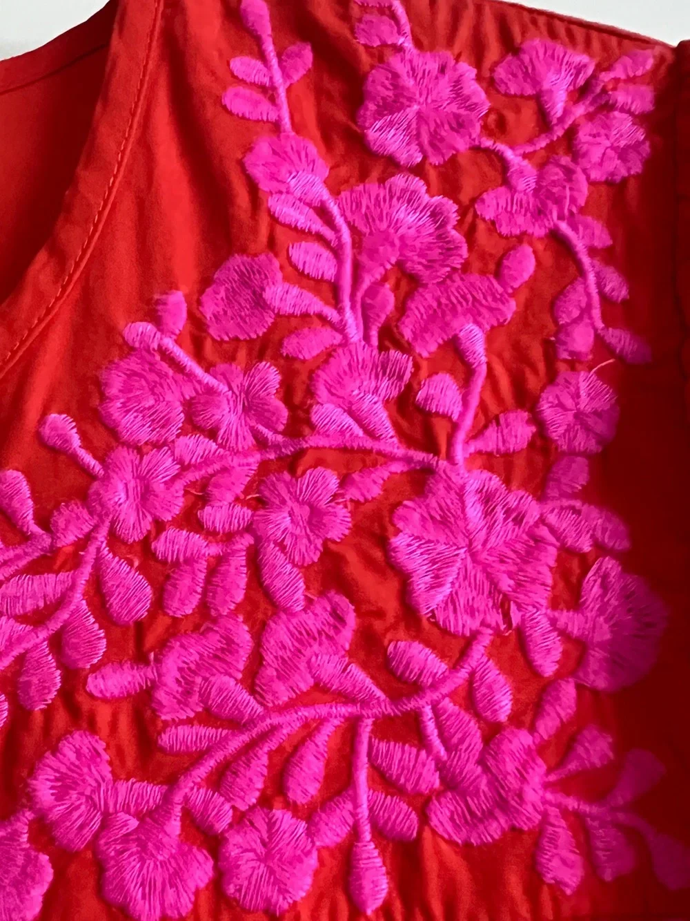 J.Crew Leda Embroidered Popover Dress XS Red Pink Floral Cotton Ruffle Pockets